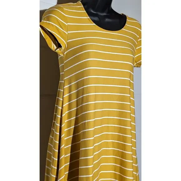 Rue21 Striped TShirt Fit and Flare Skater Dress Yellow White Short Sleeve Xsmall - Picture 2 of 4